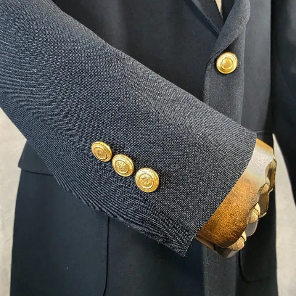 Vintage Perma-Prest Blazer Mens 46 Long Navy Gold Buttons USA Classic Collection